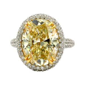 7.36 Carat SI2 Fancy Light Yellow Oval Diamond Ring