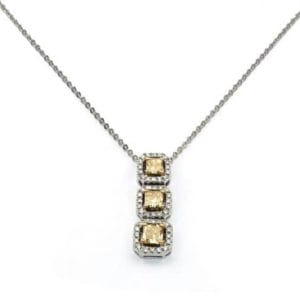18K 3 Stone Radiant Necklace