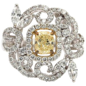 0.83 Carat Fancy Yellow Cushion Diamond Flower Shaped Ring