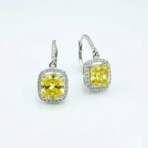 2.04 Carat Fancy Vivid Yellow Diamond Drop Earrings