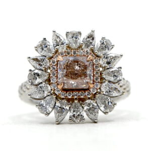 3.38 Pink Champagne Radiant & Pear Flower Diamond Ring