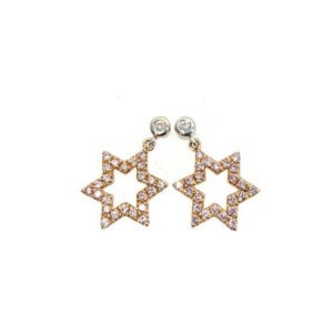 18K White Rose Gold French Pave Star Shape Drop Diamonds Earrings