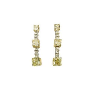 18K White Yellow Gold Drop Diamond Earrings