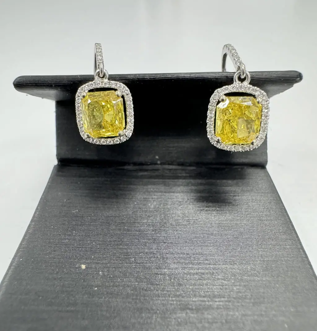 2.04 Carat Fancy Yellow Diamond Drop Earrings