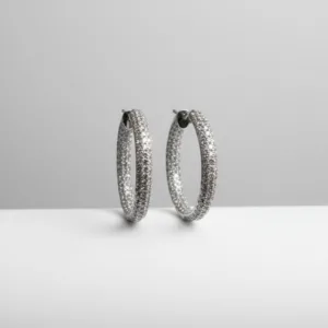 18K White Diamond Hoop Earrings