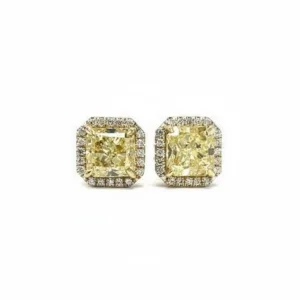 3.06 Carat Fancy Yellow Diamond Halo Earrings