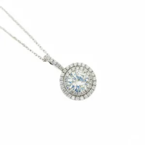 14K Double Halo Diamond Pendant