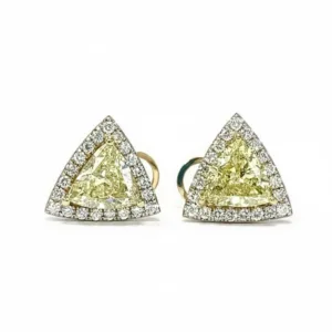 1.06 & 1.02 Carat Fancy Yellow Trilliant Diamond Stud Earrings