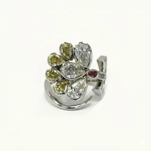 3.40 Carat 14 Stone Mix Fancy Color Pear Diamond Ring