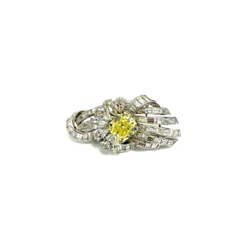 Fancy Intense Yellow Radiant Diamond Brooch