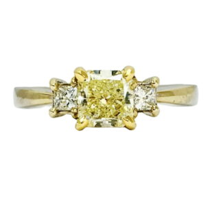 18K Side Stone Fancy Light Yellow Radiant Diamond Ring