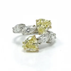 18K Yellow Heart White Marquise Bypass Diamond Ring