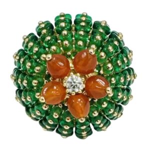18K Emerald Fire Opal Diamond Bombe Cactus Cocktail Ring