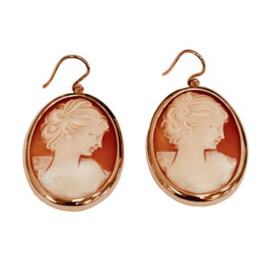 18K Rose Gold Handmade Shell Cameo Clip Hook Earrings