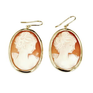 18K Gold Handmade Shell Cameo Clip Hook Earrings
