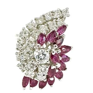 14K Marquise Ruby & Brilliant Diamond Ring