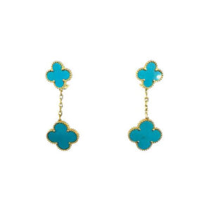 18K Turquoise 2 Motifs Drop Earrings