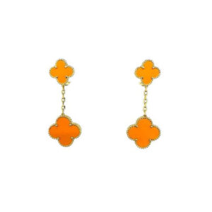 18K Orange 2 Motifs Drop Earrings