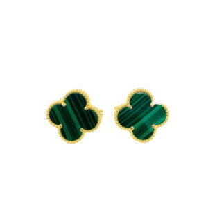 18K Green 2 Motifs Yellow Gold Earrings