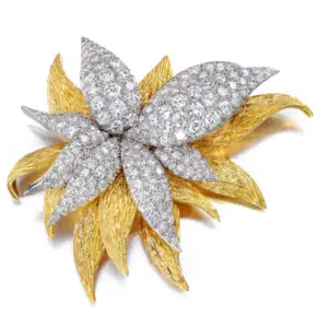 Platinum and 18k gold floral diamond brooch, Péry et Cie