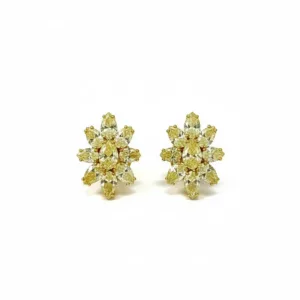 18K Gold Fancy Yellow Pear Diamonds Cluster Earrings