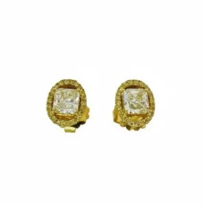 2.61 Carat Fancy Light Yellow Radiant Diamond Stud Earrings