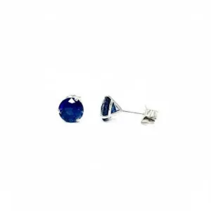 2.91 Carat Round Cut Blue Sapphire Studs