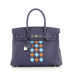 Hermes Birkin Handbag Tressage Bleu Encre Swift and Palladium Hardware 30
