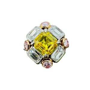 1.74 Carat VVS2 Fancy Vivid Yellow Asscher Diamond Ring