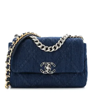 CHANEL Denim Quilted Medium Chanel 19 Flap Blue