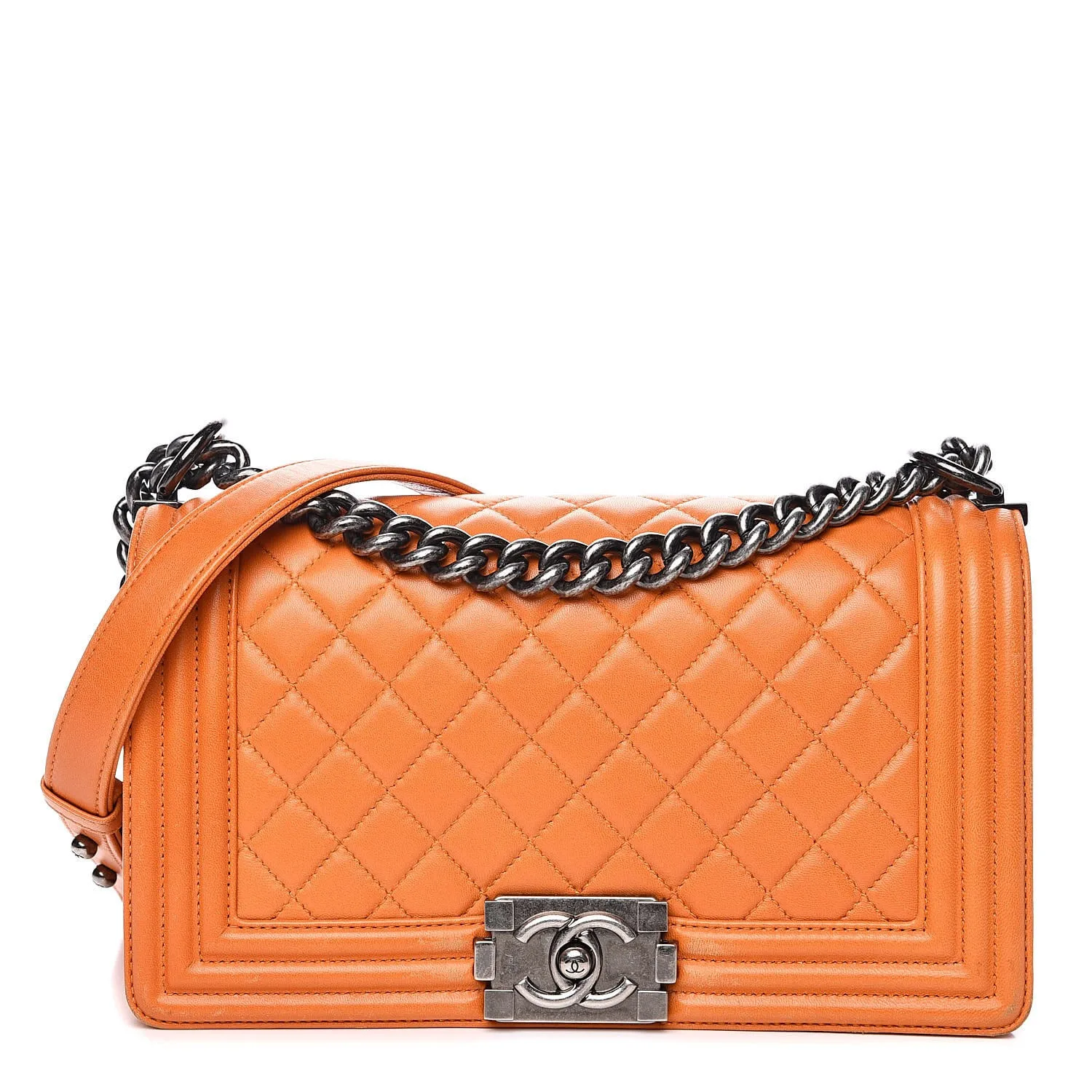 CHANEL Lambskin Quilted Medium Boy Flap Orange 1 Chanel Lambskin Quilted Medium Boy Flap Orange