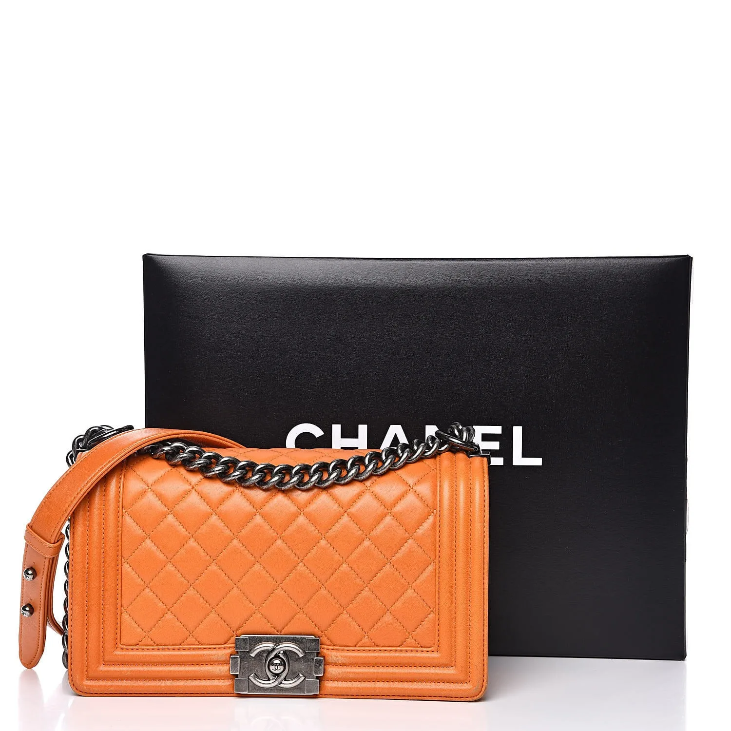 CHANEL Lambskin Quilted Medium Boy Flap Orange 15 Chanel Lambskin Quilted Medium Boy Flap Orange
