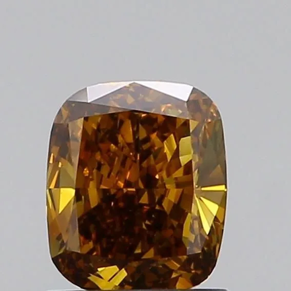 1 Carat Cushion Brilliant Fancy Deep Yellow Brown VS2 Natural Diamond