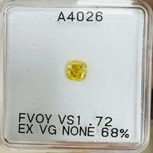 0.72 Carat Cushion Brilliant Fancy Vivid Yellow VS1 Natural Diamond