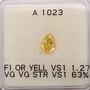1.27 Carat Pear Fancy Intense Yellow VS1 Natural Diamond