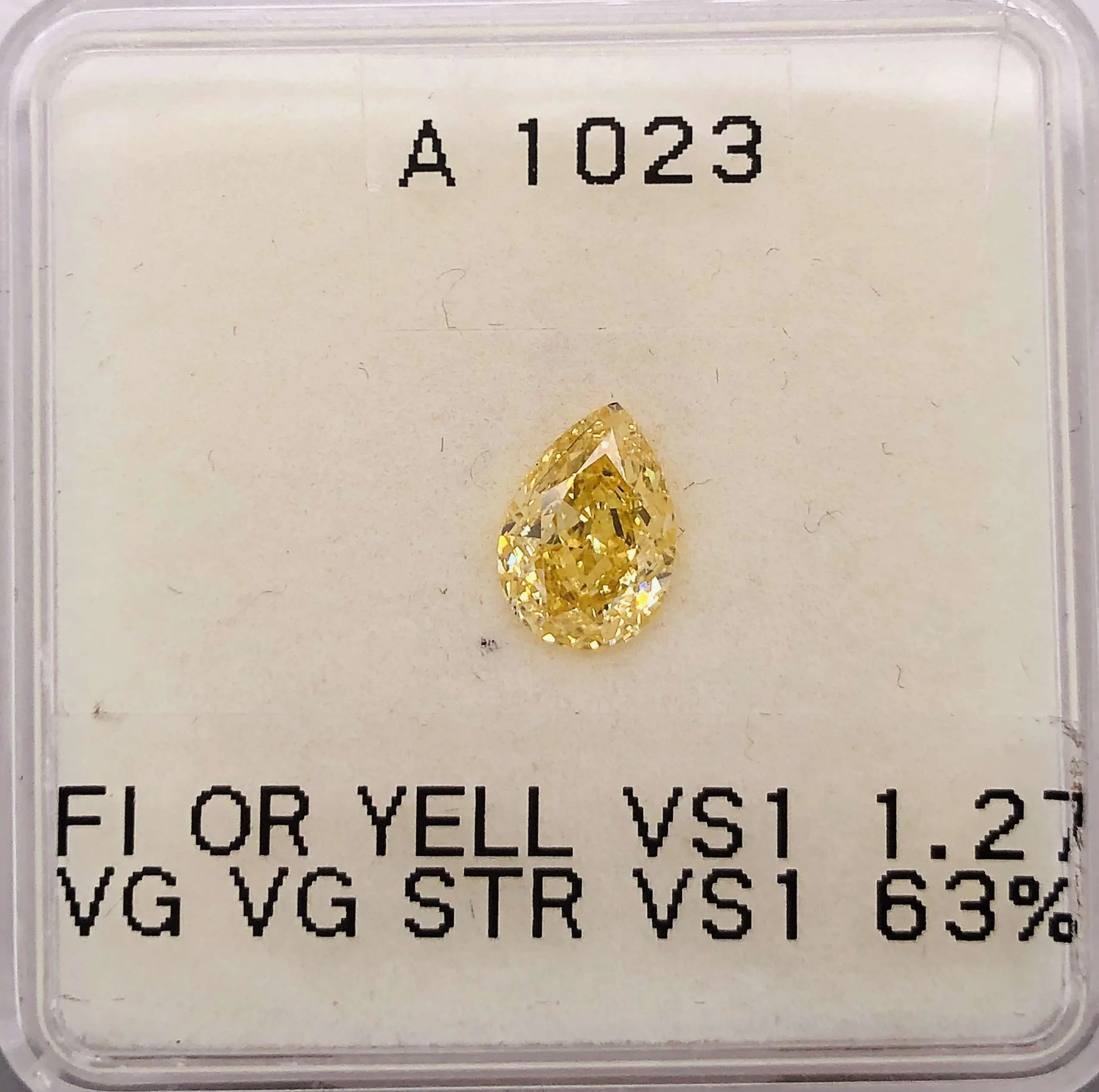 1.27 Carat Pear Fancy Intense Yellow VS1 Natural Diamond 1 1.27 Carat Pear Fancy Intense Yellow VS1 Natural Diamond