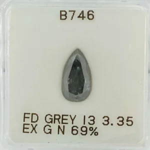 3.35 Carat Pear Fancy Dark Gray I3 Natural Diamond