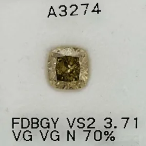 3.71 Carat Cushion Brilliant Fancy Dark Yellow VS2 Natural Diamond