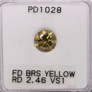 2.46 Carat Round Fancy Deep Yellow SI1 Natural Diamond