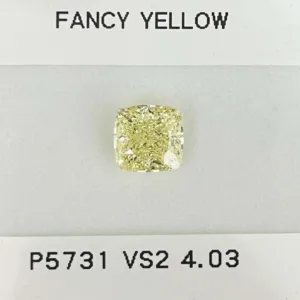 4.03 Carat Cushion Brilliant Fancy Yellow VS2 Natural Diamond