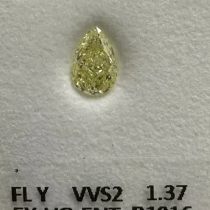 1.37 Carat Pear Fancy Light Yellow VVS2 Natural Diamond