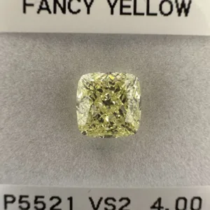 4 Carat Cushion Brilliant Fancy Yellow VS2 Natural Diamond