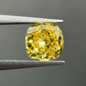 0.42 Carat Cushion Modified Fancy Vivid Yellow VS2 Natural Diamond