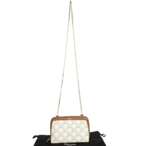 Celine Triomphe ChainClutch Canvas White Tan
