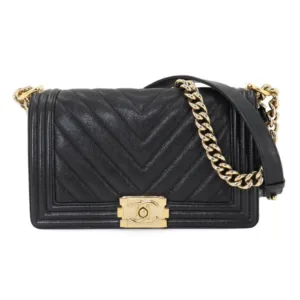 C:\Users\Kai\Downloads\Chanel Boy Chain Shoulder Bags Black Leather Chevron Gold Hardware