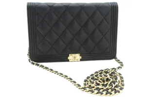 Chanel Boy Chanel Wallets On Chain (WOC) Black Leather Gold Hardware