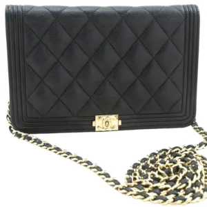 Chanel Boy Chanel Wallets On Chain (WOC) Black Leather Gold Hardware