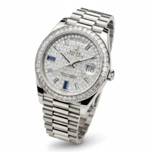 Rolex 228396TBR Pave Dial Day-Date Sapphire 69 Markers Baguette Bezel Pre Owned Full Set Complete 2023 $137.5