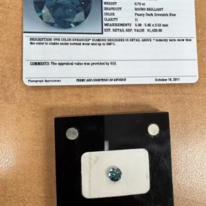 0.7 Carat Round Fancy Blue I1 Natural Diamond