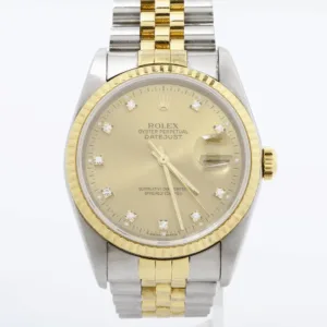 Rolex Datejust 36mm two-tone champagne factory diamond-set dial 16233